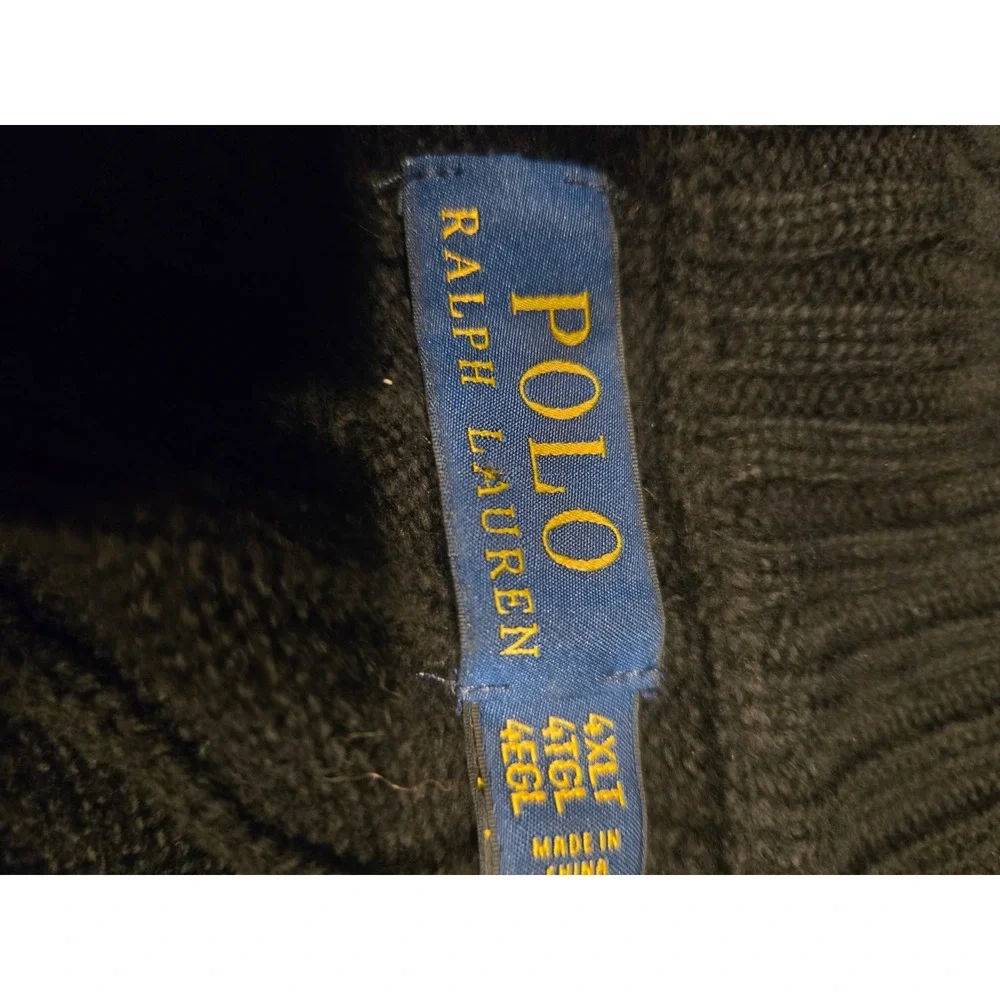 Polo Ralph Lauren Mens Black Cable Knit Quarter Zip Sweater 4XLT Big & Tall Pony